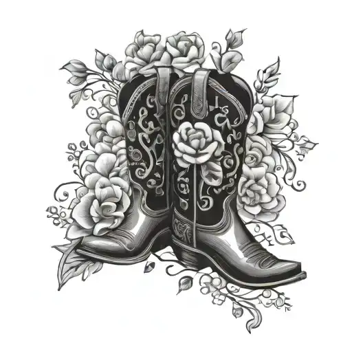 Cowboy Boot With February, October, November, December Birth Flowers tattoo design idea