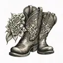cowboy boot with February, October, November, December birth flowers tattoo design idea