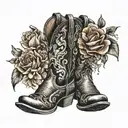 cowboy boot with February, October, November, December birth flowers tattoo design idea