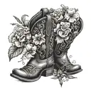 cowboy boot with February, October, November, December birth flowers tattoo design idea