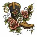 Cowboy Boot With February, October, November, December Birth Flowers tattoo design idea