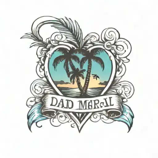dad memorial tattoo with palm trees in a heart shape tattoo design idea