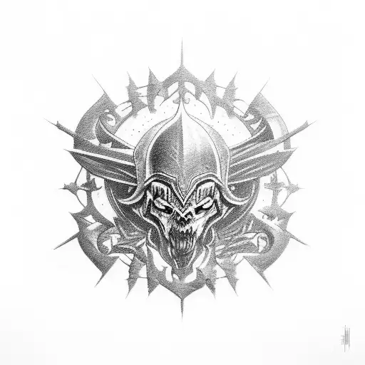 An epic battle scene from a video game involving the annunaki tattoo design idea