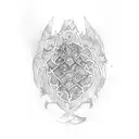 A pangolin adorned with ancient symbols and surrounded by a mystical forest tattoo design idea