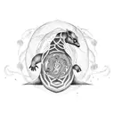 A pangolin adorned with ancient symbols and surrounded by a mystical forest tattoo design idea