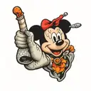 hand tattooed with Mickey Mouse motifs in the style of patches tattoo design idea