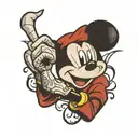hand tattooed with Mickey Mouse motifs in the style of patches tattoo design idea