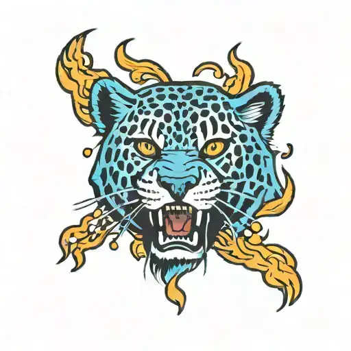 leapord paw print blue fire tattoo design idea