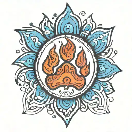 paw print blue fire  tattoo design idea