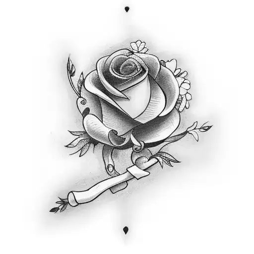 A black-grey tattoo of Paula's favorite flower intertwined with a heart symbolizing the love for Mi pareja tattoo design idea