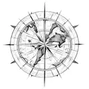 world map superimposed on compass rose tattoo design idea