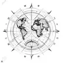 world map superimposed on compass rose tattoo design idea
