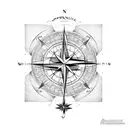 world map superimposed on compass rose tattoo design idea