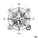world map superimposed on compass rose tattoo design idea
