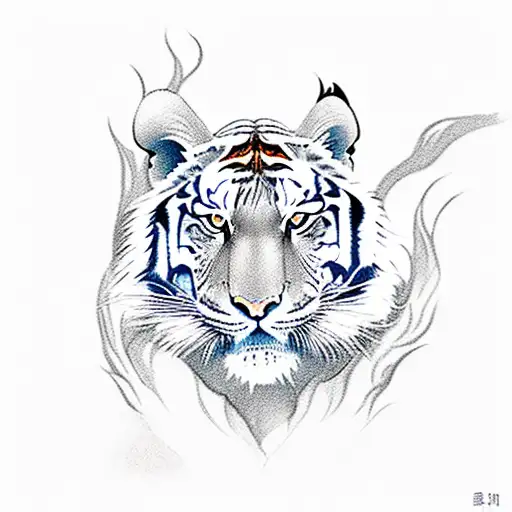 phoenix tiger and in the middle of them three words in chinese character "Born,Life,Death" tattoo design idea