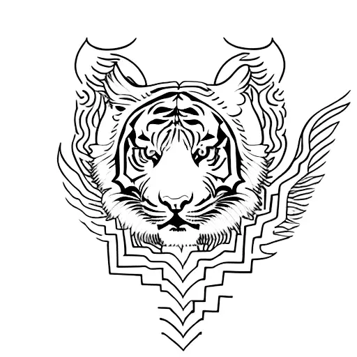 tiger and phoenix and in the middle of them three words in chinese character "Born,Life,Death" tattoo design idea