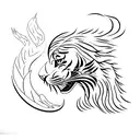 phoenix tiger and in the middle of them three words in chinese character "Born,Life,Death" tattoo design idea