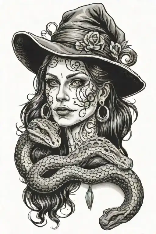 witch with snake tattoo design idea