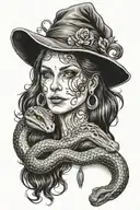 witch with snake tattoo design idea