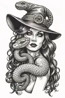 witch with snake tattoo design idea