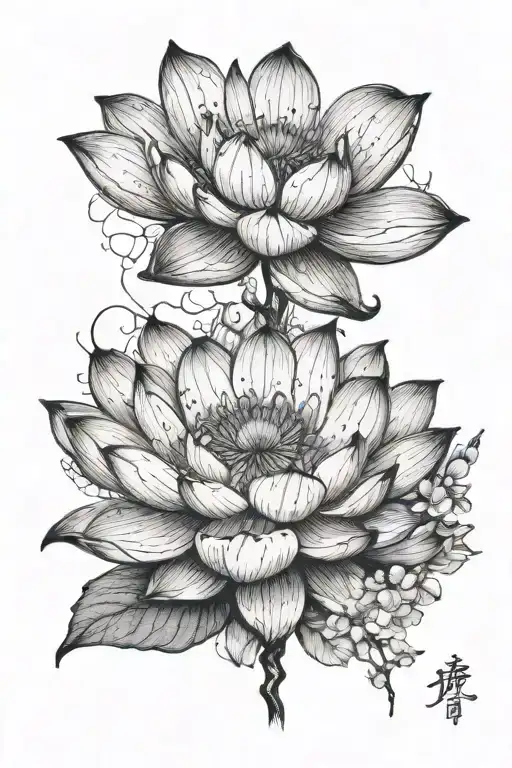 lotus flower blooming cherry blossom tattoo design idea