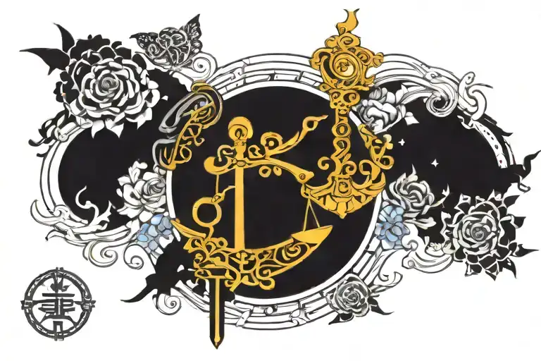 libra scale made out of keyblades tattoo design idea