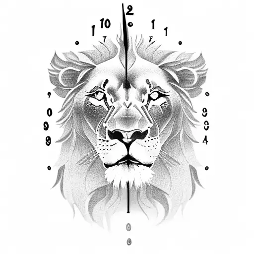 Lion with clock  tattoo design idea