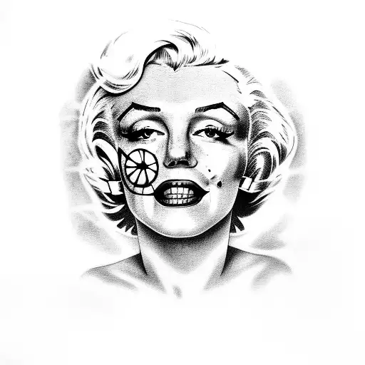 Half of Marilyn Monroe's face and skull on, rays of light and crows tattoo design idea