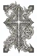 negative space cross with light radiating from it tattoo design idea
