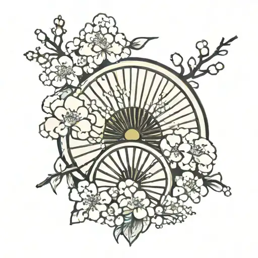 Cherry blossoms around Japanese fan  tattoo design idea