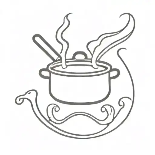 A minimalist tattoo of a fire symbol intertwined with a cooking pot or pan, showcasing your passion for both cooking and fire tattoo design idea