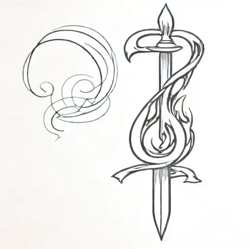 A minimalist tattoo of a fire symbol intertwined with a japanese knife showcasing your passion for both cooking and fire tattoo design idea