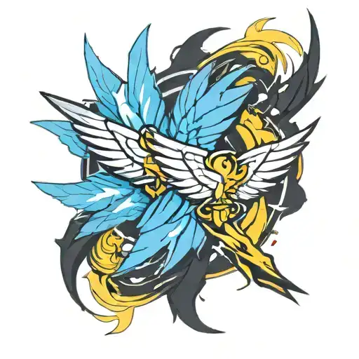 two simmetric wing that are inspired by byron love of inazuma eleven the anime, devided by yellow-goldish line tattoo design idea