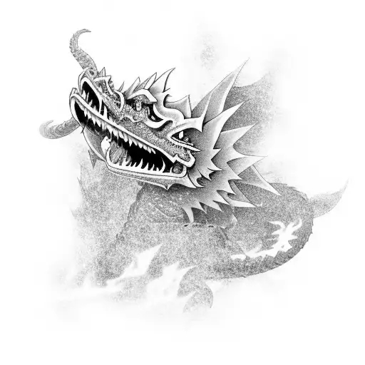 An anime-inspired tattoo of a black and grey dragon with the number 21 hidden in the scales tattoo design idea