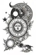 star moon sun setting tattoo design idea