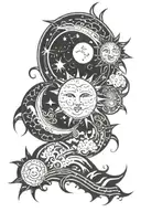 star moon sun setting tattoo design idea