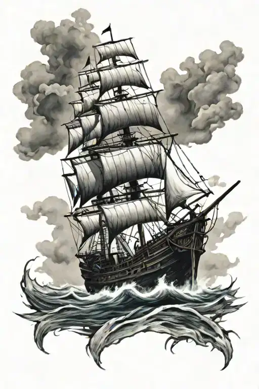 black pearl ship sailing tattoo design idea