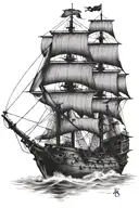 black pearl ship from pirates of the caribbean nautical map tattoo design idea