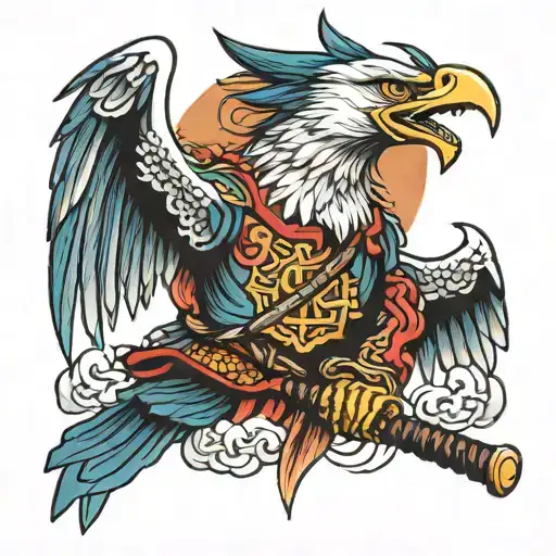 samurai freedom eagle tattoo design idea