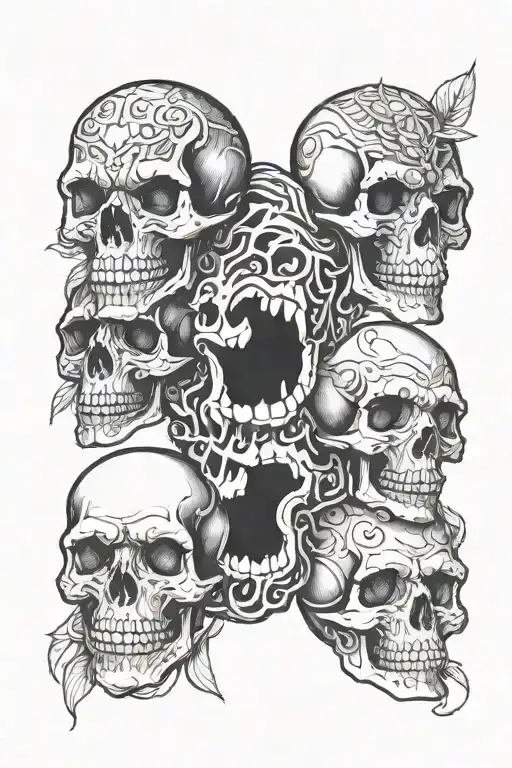see no evil hear no evil speak no evil skull totem poll tattoo design idea
