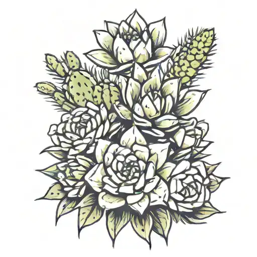 bouquet of succlents, cactus, southwestern tattoo design idea