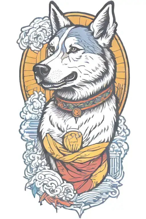 older husky, more primary colors, bold clean lines tattoo design idea
