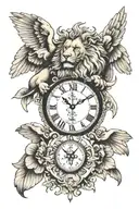 lion, clock, dove wings, Italian  tattoo design idea