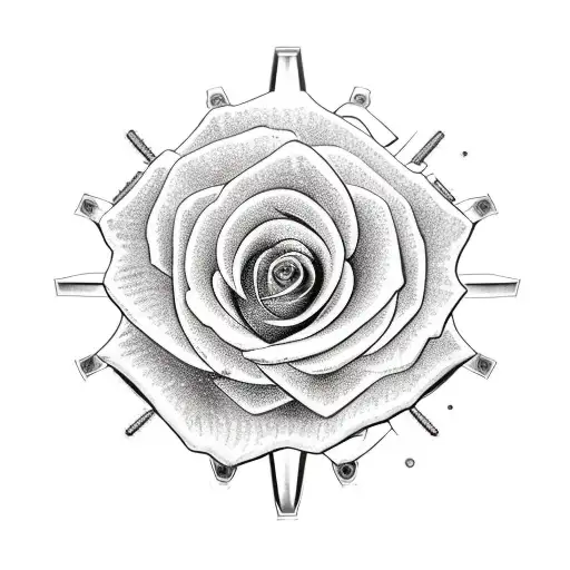 rose with cogs and gears tattoo design idea