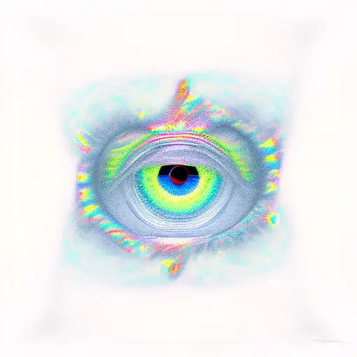 hypnotic rainbow eyes with eyebrows as the hands from creation of adam tattoo design idea