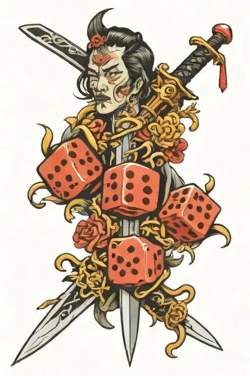 dice sword tattoo design idea
