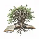 A tree of knowledge with branches made of open books, each representing a different fantasy world tattoo design idea