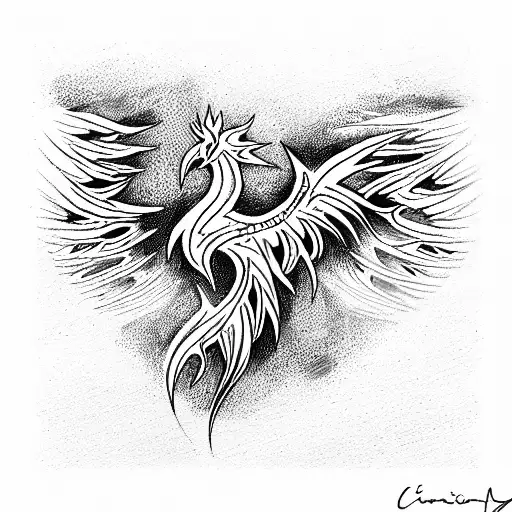 tribal phoenix back art flames red and black tattoo design idea