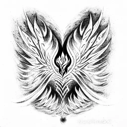 tribal phoenix back art flames red and black tattoo design idea