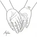 open handprint, with the name Aylin on the fingers of the right hand and Alex on the left tattoo design idea